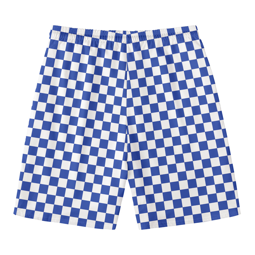 Blue And White Checkered Pattern Print Men's Swim Trunks