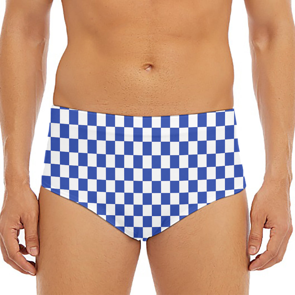 Blue And White Checkered Pattern Print Men's Triangle Swim Briefs