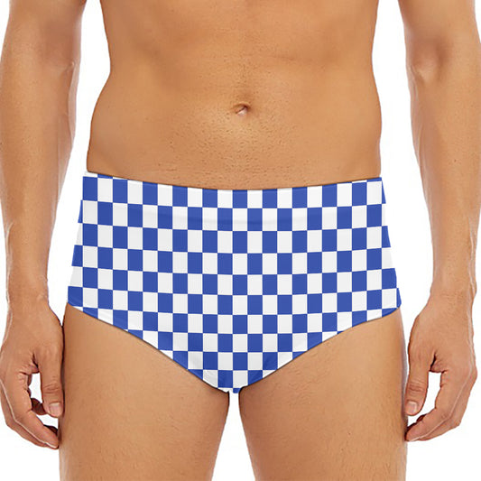 Blue And White Checkered Pattern Print Men's Triangle Swim Briefs