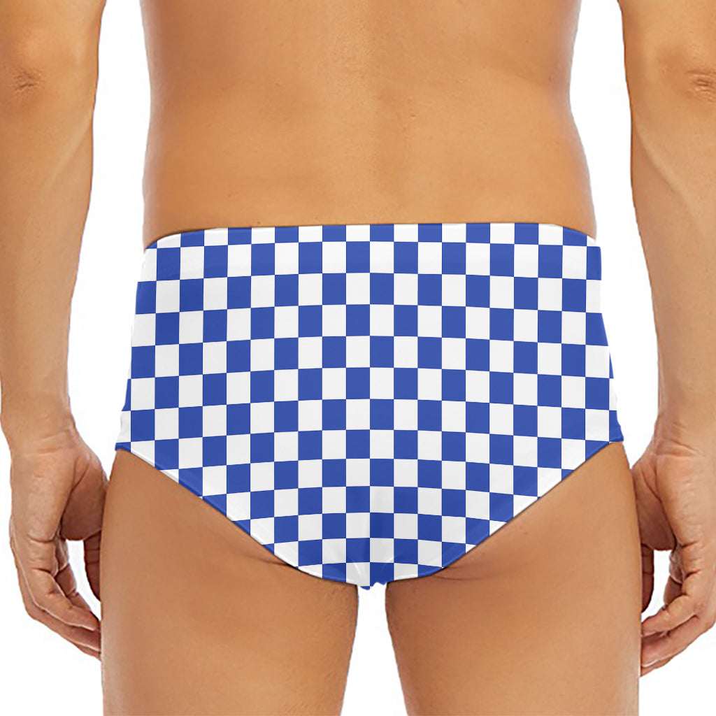 Blue And White Checkered Pattern Print Men's Triangle Swim Briefs