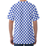 Blue And White Checkered Pattern Print Men's Velvet T-Shirt