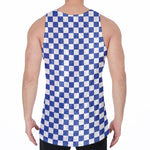 Blue And White Checkered Pattern Print Men's Velvet Tank Top