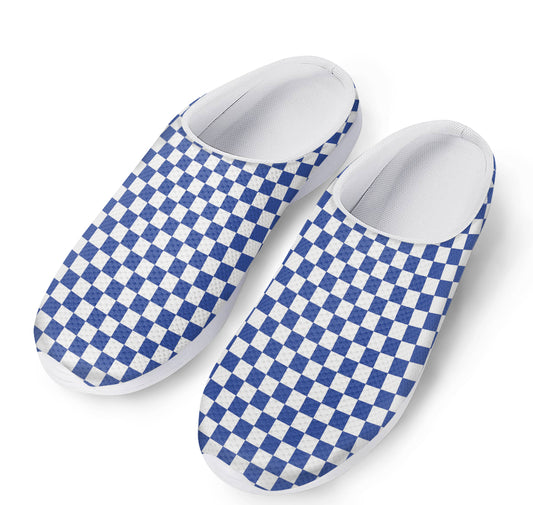 Blue And White Checkered Pattern Print Mesh Casual Shoes