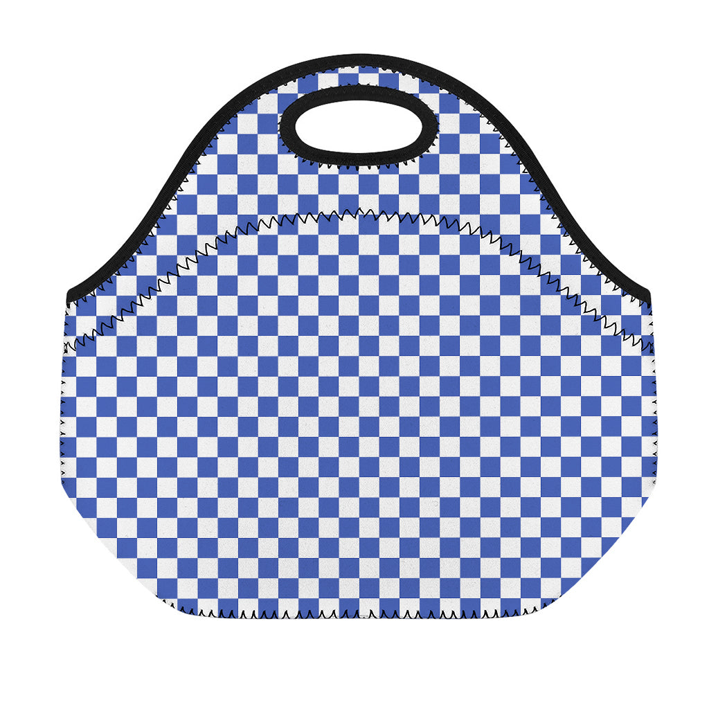 Blue And White Checkered Pattern Print Neoprene Lunch Bag