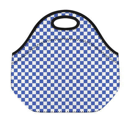 Blue And White Checkered Pattern Print Neoprene Lunch Bag