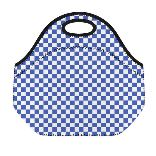 Blue And White Checkered Pattern Print Neoprene Lunch Bag