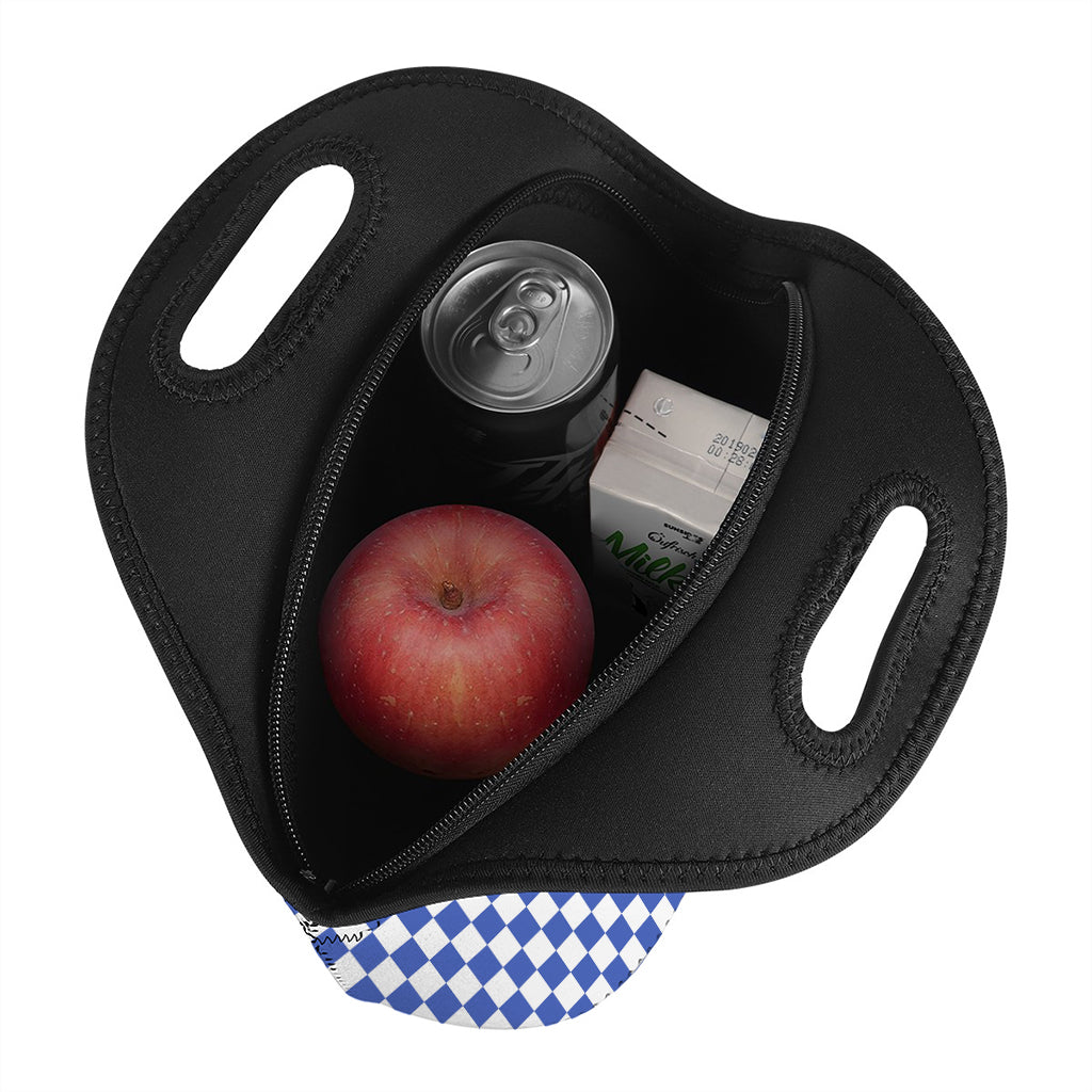 Blue And White Checkered Pattern Print Neoprene Lunch Bag