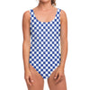 Blue And White Checkered Pattern Print One Piece Swimsuit