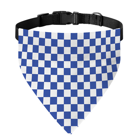 Blue And White Checkered Pattern Print Over The Collar Dog Bandana