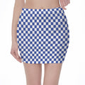 Blue And White Checkered Pattern Print Pencil Mini Skirt