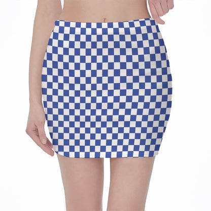 Blue And White Checkered Pattern Print Pencil Mini Skirt