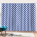 Blue And White Checkered Pattern Print Pencil Pleat Curtains