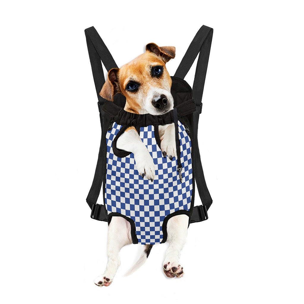 Blue And White Checkered Pattern Print Pet Carrier Backpack