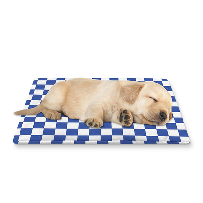 Blue And White Checkered Pattern Print Pet Cooling Mat Cover