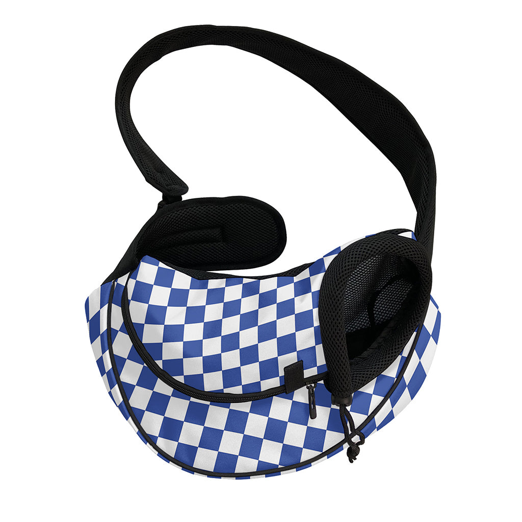 Blue And White Checkered Pattern Print Pet Sling Carrier