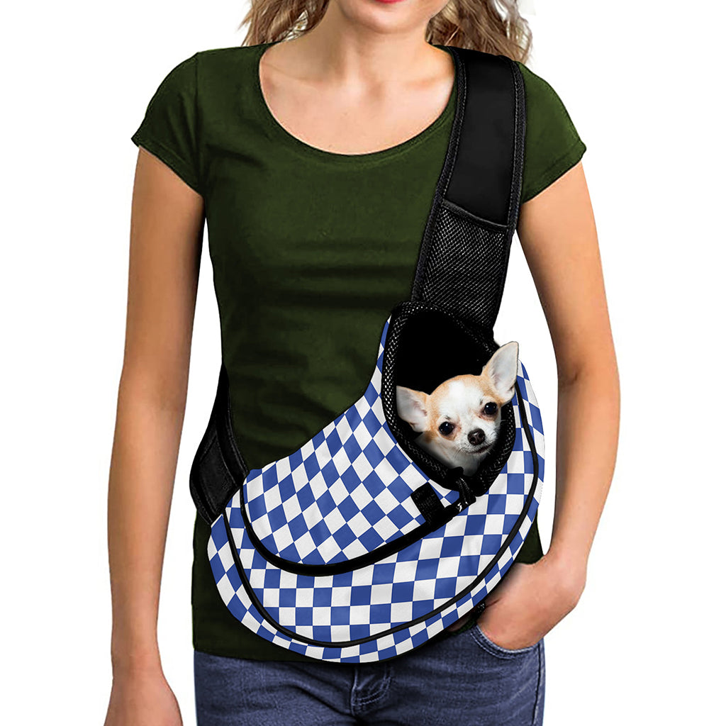 Blue And White Checkered Pattern Print Pet Sling Carrier
