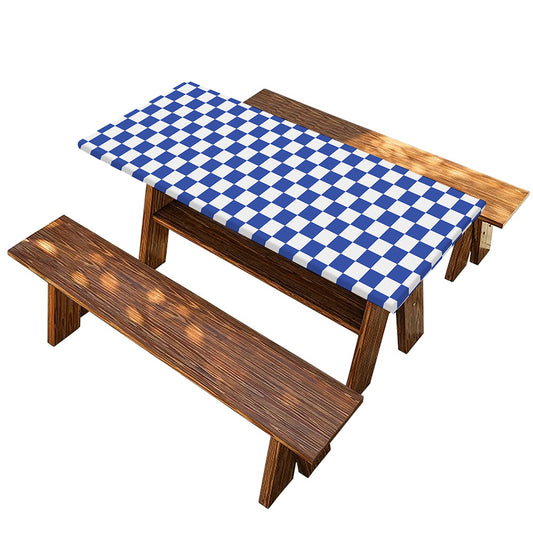 Blue And White Checkered Pattern Print Picnic Table Cover