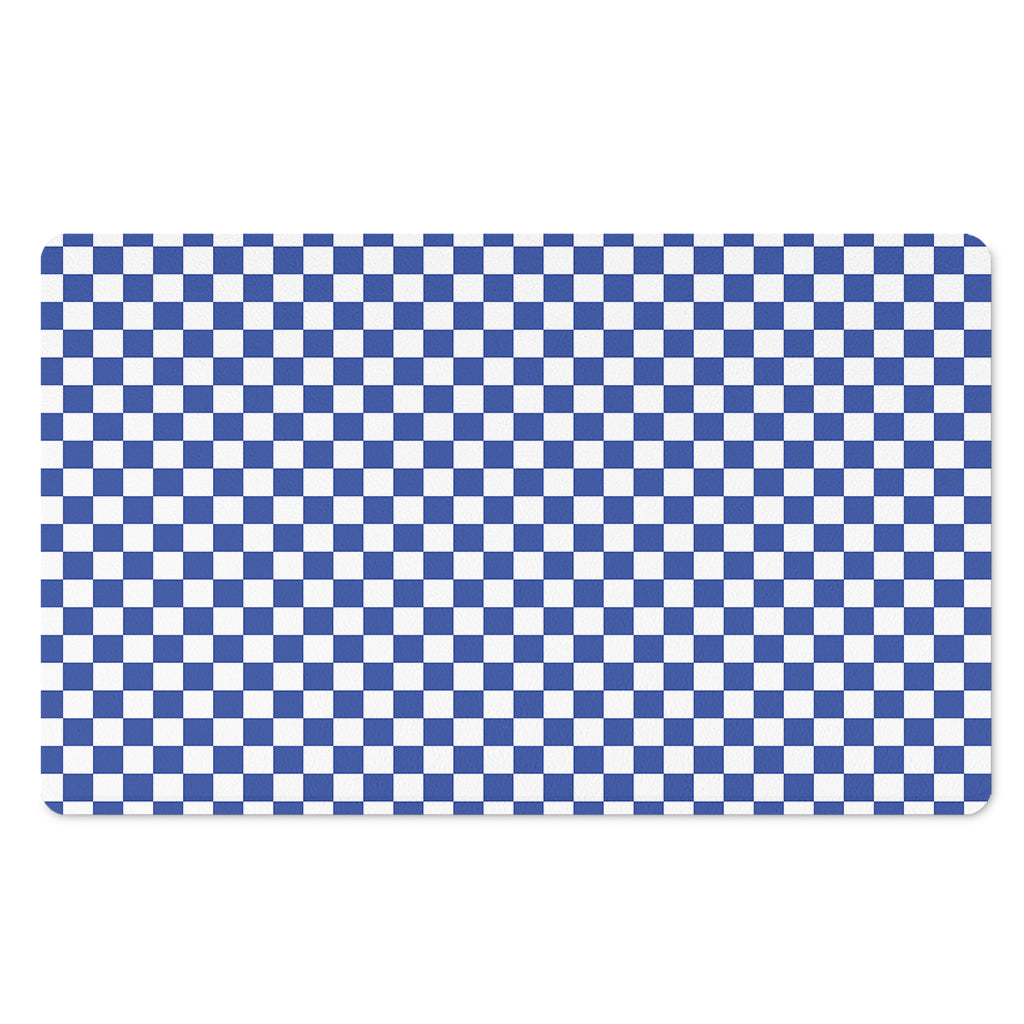 Blue And White Checkered Pattern Print Polyester Doormat