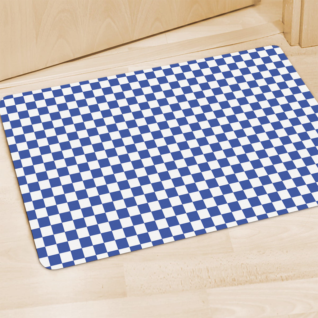 Blue And White Checkered Pattern Print Polyester Doormat