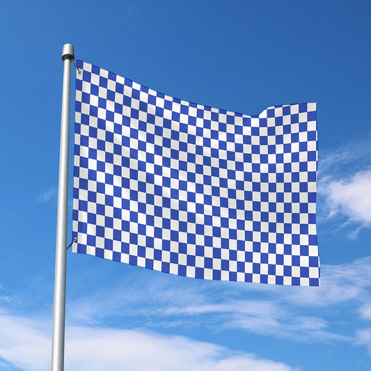 Blue And White Checkered Pattern Print Polyester Flag