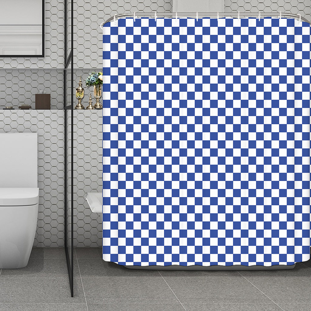 Blue And White Checkered Pattern Print Polyester Shower Curtain