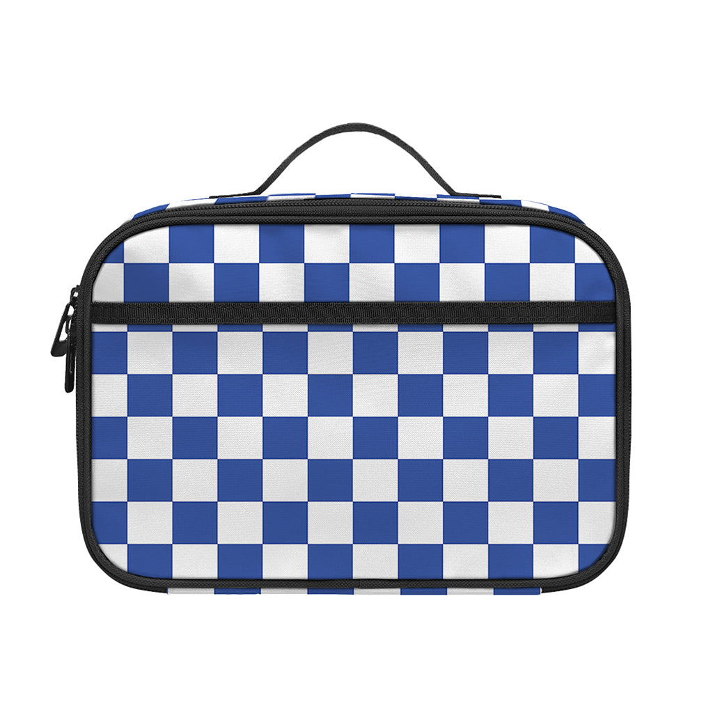 Blue And White Checkered Pattern Print Portable Lunch Bag