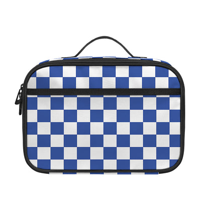Blue And White Checkered Pattern Print Portable Lunch Bag