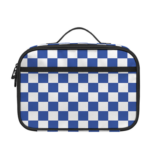 Blue And White Checkered Pattern Print Portable Lunch Bag