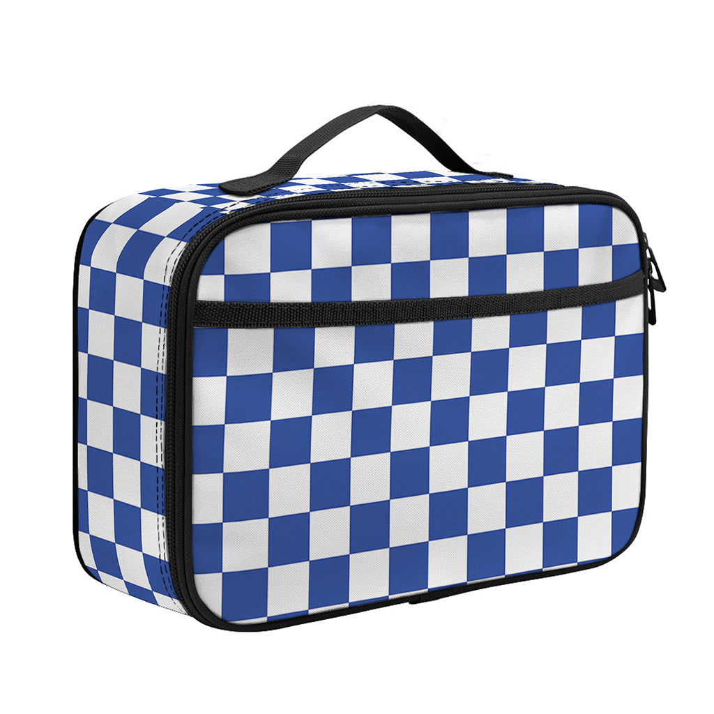 Blue And White Checkered Pattern Print Portable Lunch Bag