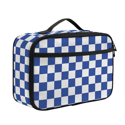 Blue And White Checkered Pattern Print Portable Lunch Bag
