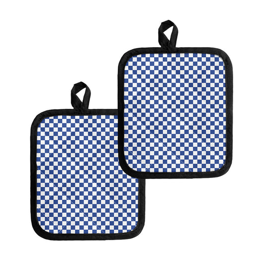Blue And White Checkered Pattern Print Pot Holders