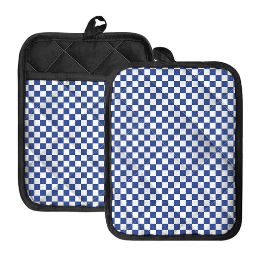 Blue And White Checkered Pattern Print Pot Holders With Pocket