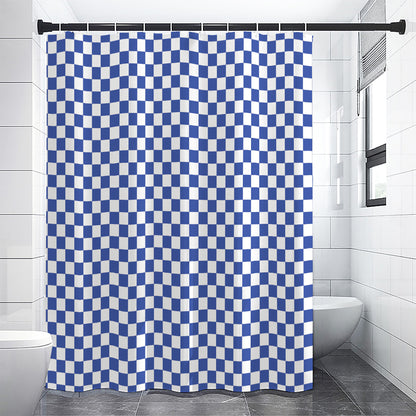 Blue And White Checkered Pattern Print Premium Shower Curtain