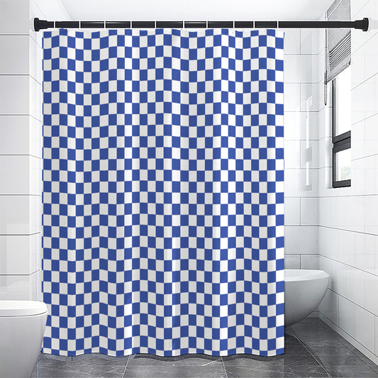 Blue And White Checkered Pattern Print Premium Shower Curtain