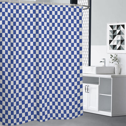 Blue And White Checkered Pattern Print Premium Shower Curtain