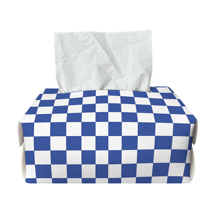 Blue And White Checkered Pattern Print Rectangle Tissue Box Cover
