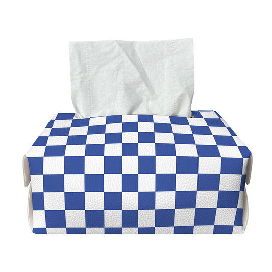 Blue And White Checkered Pattern Print Rectangle Tissue Box Cover