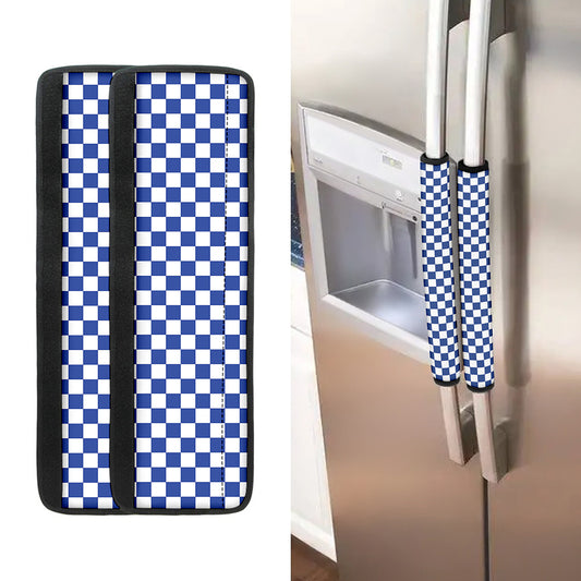 Blue And White Checkered Pattern Print Refrigerator Handle Covers