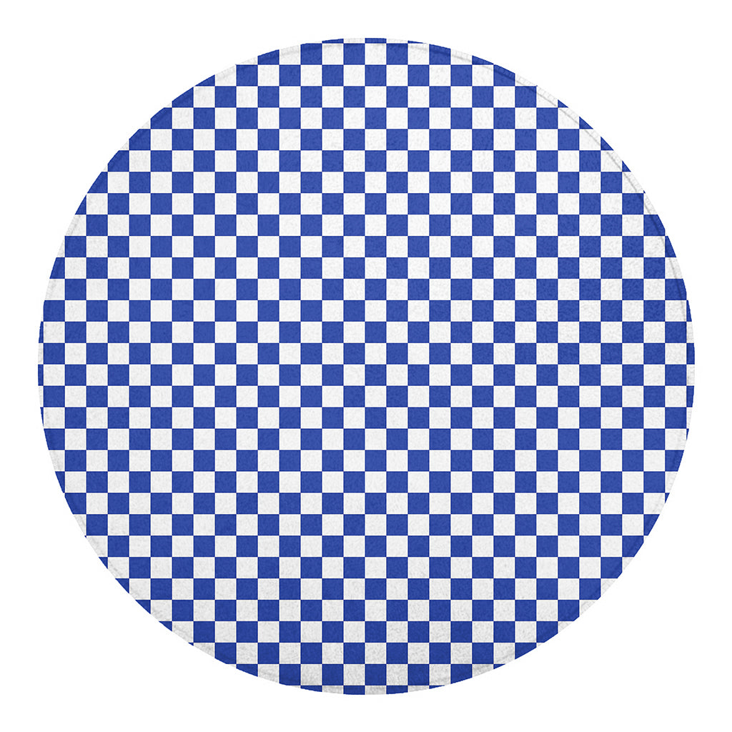 Blue And White Checkered Pattern Print Round Blanket