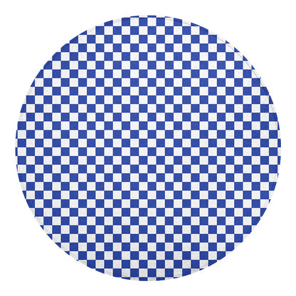 Blue And White Checkered Pattern Print Round Blanket