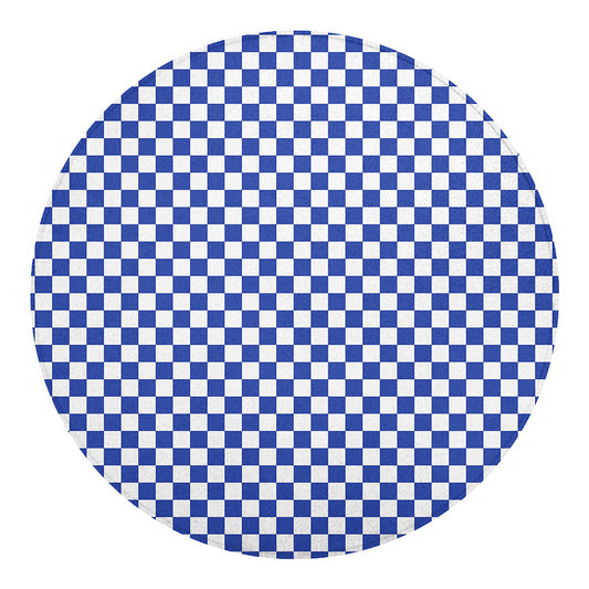 Blue And White Checkered Pattern Print Round Blanket