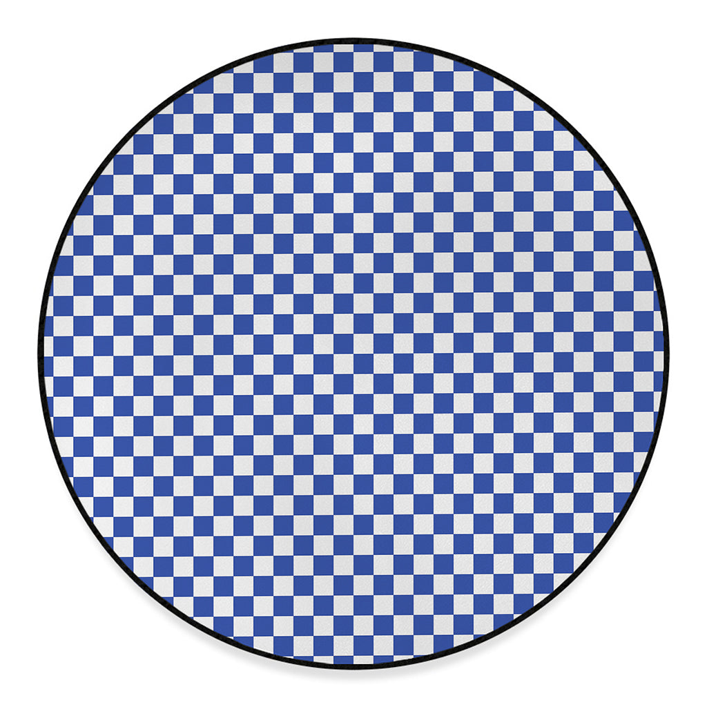 Blue And White Checkered Pattern Print Round Floor Mat