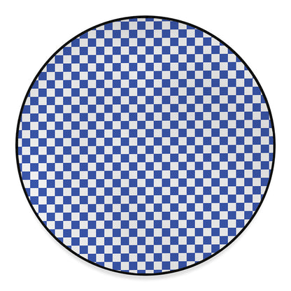 Blue And White Checkered Pattern Print Round Floor Mat
