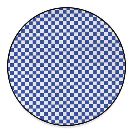 Blue And White Checkered Pattern Print Round Floor Mat