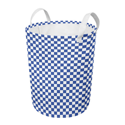 Blue And White Checkered Pattern Print Round Laundry Basket