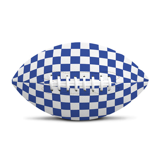 Blue And White Checkered Pattern Print Rugby Ball