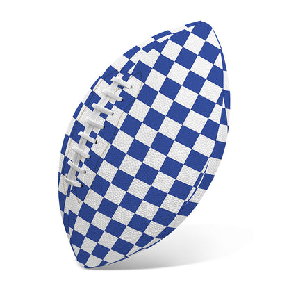 Blue And White Checkered Pattern Print Rugby Ball