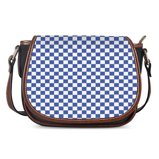 Blue And White Checkered Pattern Print Saddle Bag