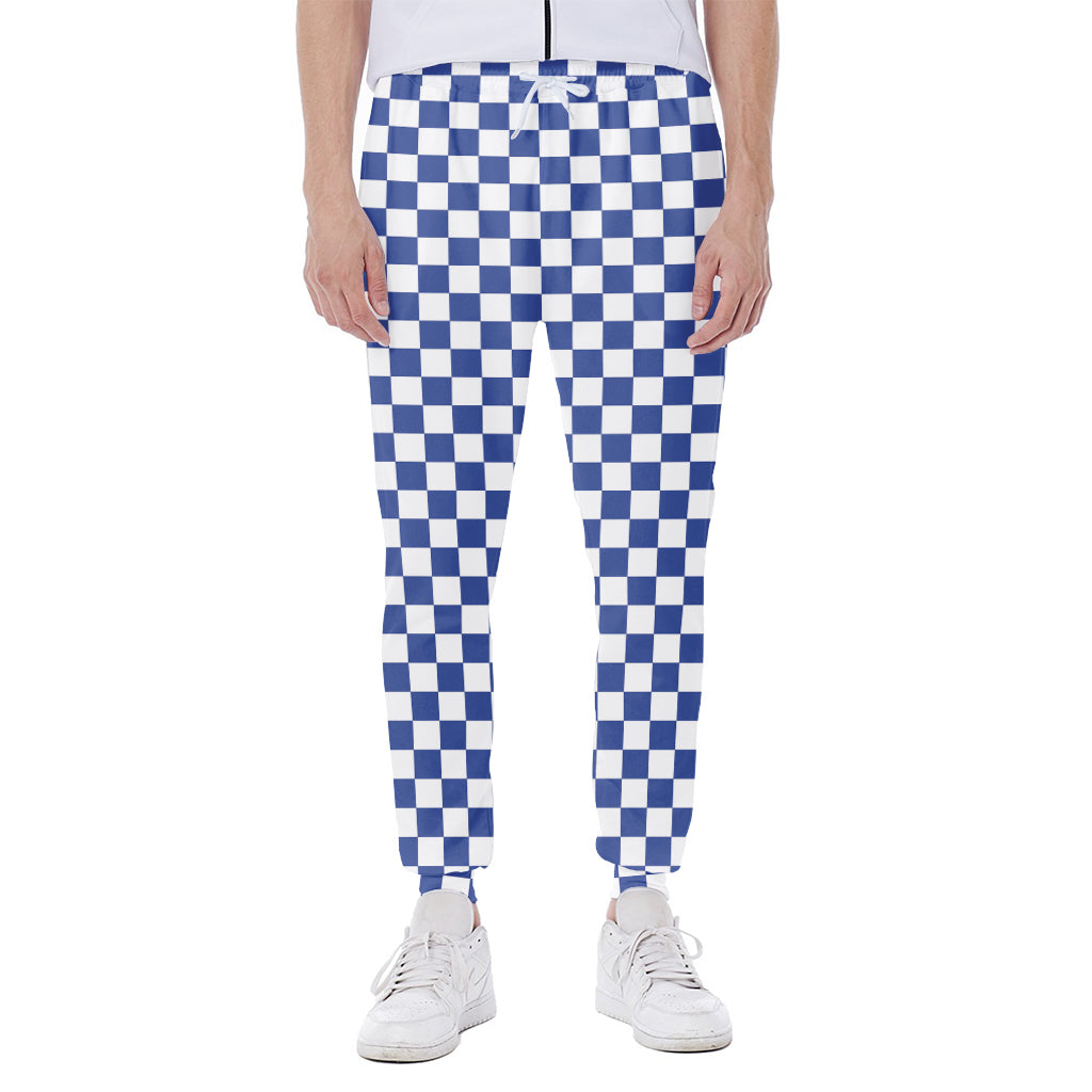 Blue And White Checkered Pattern Print Scuba Joggers