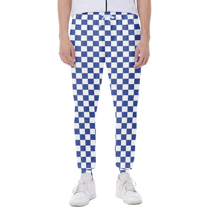 Blue And White Checkered Pattern Print Scuba Joggers
